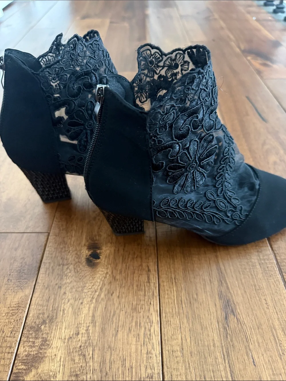 Women's Black Lace Embroidered Ankle Boots